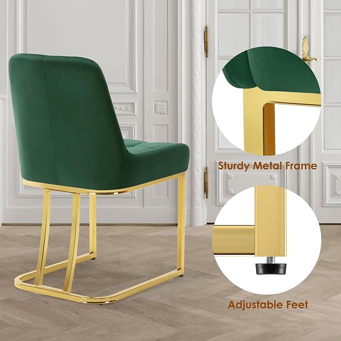 STARY Upholstered Velvet Armless Dining Room Chairs with Gold Metal Legs for Kitchen Restaurant, Green- Set of 4 - LeafyLoom