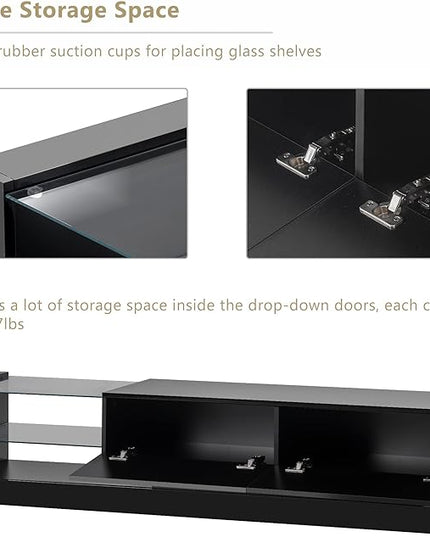 NicBex TV Stand for 75 Inch TV LED Entertainment Center Media Storage Console Table with 2 Media Storage Cabinets and 16-Color RGB LED for Living Room,Bedroom, 70.8 Inch,Black - LeafyLoom