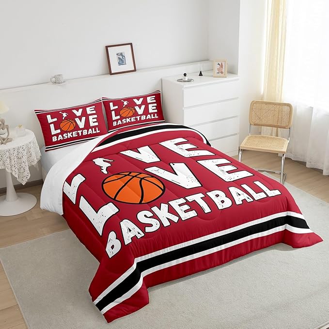 Basketball Bedding Set Full Size Gaming Sports Comforter Set for Kids Boys Girls Decor Ball Games Comforter Gift for Basketball Lover Duvet Set Bedroom Quilt Set - LeafyLoom