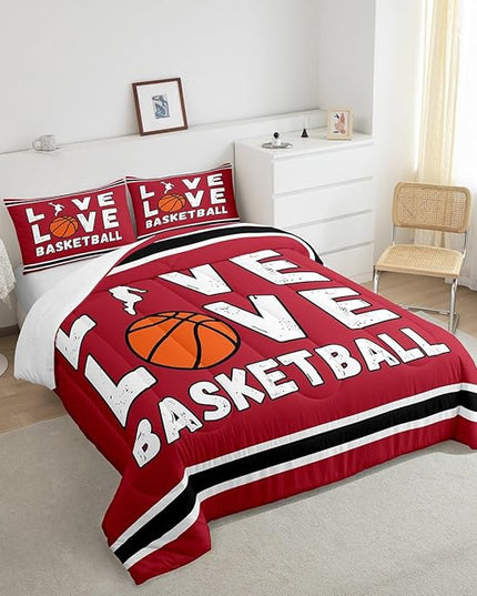 Feelyou Basketball Bedding Set Twin Size Gaming Sports Comforter Set for Kids Boys Girls Decor Ball Games Comforter Gift for Basketball Lover Duvet Set Bedroom Quilt Set - LeafyLoom