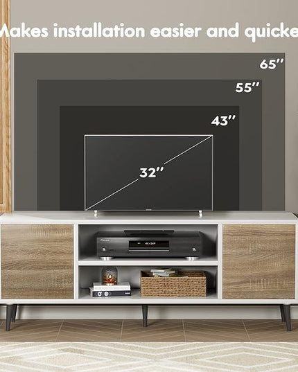 YESHOMY Modern TV Stand for 65" Television, Entertainment Center with Two Storage Cabinets, Retro Style Media Console for Living Room, Bedroom, Office, 58 Inch, White and Coffee - LeafyLoom