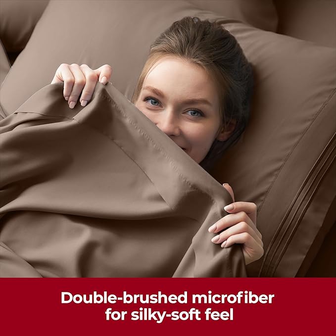 Mellanni Extra Deep Twin XL Sheets - 3 PC Iconic Collection Bedding Sheets & Pillowcases - Hotel Luxury, Ultra Soft, Cooling Bed Sheets - Extra Deep Pocket up to 21 inch (Twin Extra Long, Brown) - LeafyLoom