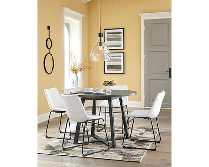 Signature Design by Ashley Centiar Mid Century Round Dining Room Table with Metal Legs, Gray & Black - LeafyLoom