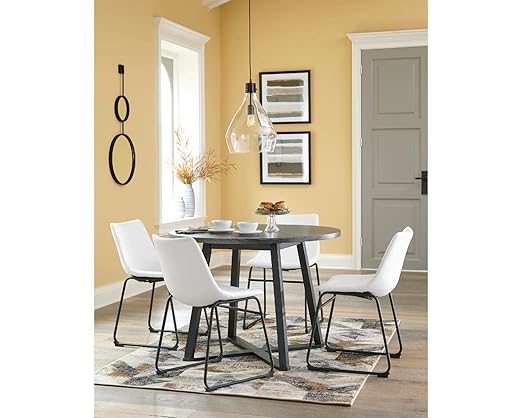 Signature Design by Ashley Centiar Mid Century Round Dining Room Table with Metal Legs, Gray & Black - LeafyLoom