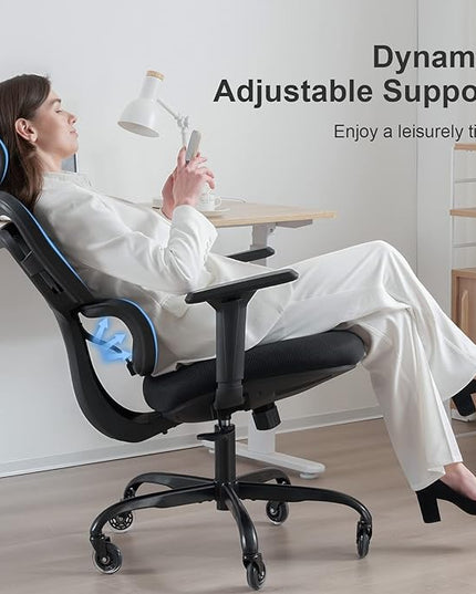 Ergonomic Office Chair - Mesh Office Chair High Back, Rolling Desk Chair, Executive Swivel Chair, Computer Chair with 3D Adjustable Armrest, 3D Lumbar Support, Blade Wheels, Adjustable Headrest - LeafyLoom