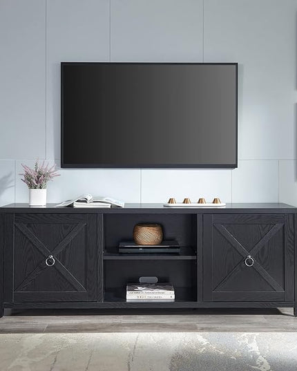Henn&Hart Rectangular TV Stand for TV's up to 80" in Black Grain, TV Stands for the Living Room - LeafyLoom
