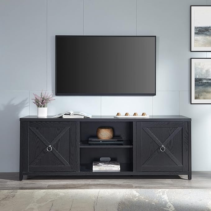Henn&Hart Rectangular TV Stand for TV's up to 80" in Black Grain, TV Stands for the Living Room - LeafyLoom