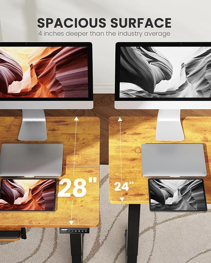 ErGear Large Electric Standing Desk with Keyboard Tray, 63x28 Inches Large Adjustable Height Sit Stand Up Desk, Home Office Desk Computer Workstation, Vintage Brown - LeafyLoom