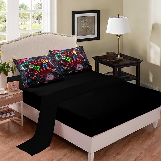 NINENINE Full Size Bedding Sets for Boys 5PCS Gaming Comforter Gamer Bedding Sets for Boys Bed in A Bag Gamer Comforter Sets (1Comforter, 1Flat Sheet, 1Fitted Sheet, 2Pillowcases)… - LeafyLoom
