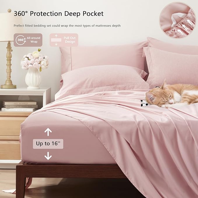 UNILIBRA King Comforter Set 7 Pieces Bed in a Bag - Pink King Soft Bedding Set for All Seasons - Cationic Dyeing Bed Comforter Sets with Comforter, Flat Sheet, Fitted Sheet, Pillowcases & Shams - LeafyLoom