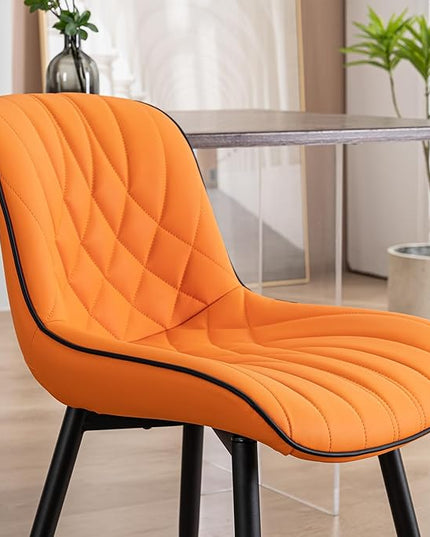 YOUNUOKE Dining Chairs Set of 2 Mid Century Modern Kitchen Chair Comfortable Upholstered Faux Leather Dinner Chairs for Kitchen Dining Room, Orange - LeafyLoom