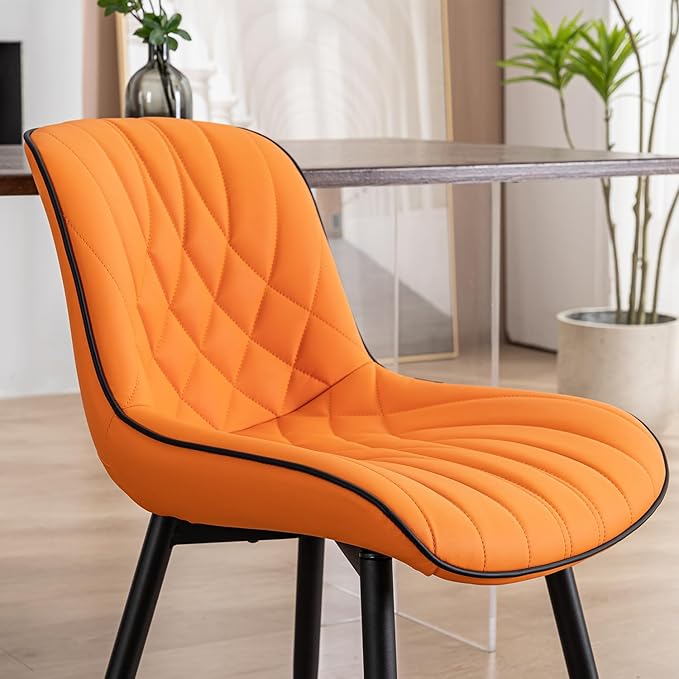 YOUNUOKE Dining Chairs Set of 2 Mid Century Modern Kitchen Chair Comfortable Upholstered Faux Leather Dinner Chairs for Kitchen Dining Room, Orange - LeafyLoom