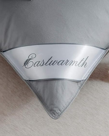 Goose Feather Down Bed Pillows Queen Size,100% Cotton Cover,Medium Firm Queen Size (20x30IN) Grey Color - LeafyLoom
