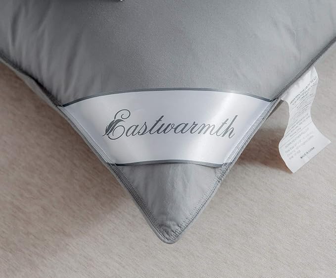Goose Feather Down Bed Pillows Queen Size,100% Cotton Cover,Medium Firm Queen Size (20x30IN) Grey Color - LeafyLoom
