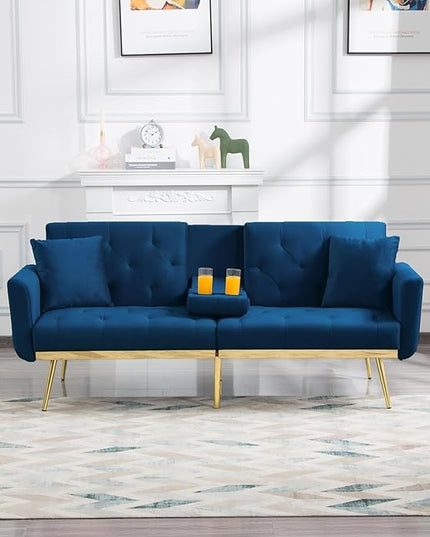 72.4" Mid-Century Modern Tufted Loveseat Sofa Living Room Furniture Sets with Cup Holder/2 Pillows/Adjusting Backrest Small Comfy Couch for Bedroom Apartment,Home Office,Navy Blue Sofá - LeafyLoom