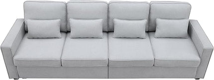 104" Modern Sofa, 4-seat Couch with Armrest Pockets and 4 Pillows for Living Room, Apartment, 104inch, Light Gray - LeafyLoom
