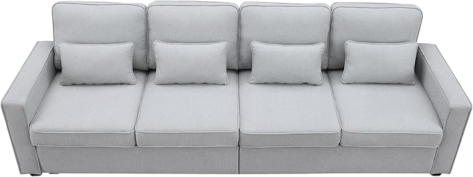 104" Modern Sofa, 4-seat Couch with Armrest Pockets and 4 Pillows for Living Room, Apartment, 104inch, Light Gray - LeafyLoom