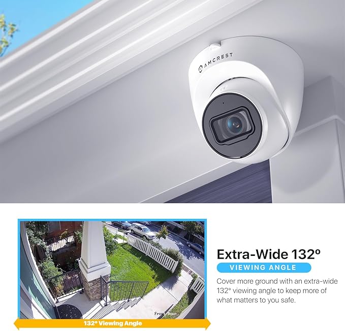 Amcrest 5MP Turret POE Camera, UltraHD Outdoor IP Camera POE with Mic/Audio, 5-Megapixel Security Surveillance Cameras, 98ft NightVision, 132° FOV, MicroSD (256GB), (IP5M-T1179EW-AI-V3) Amcrest