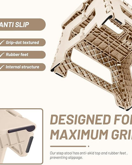 Delxo Folding Step Stool,9 Inch Lightweight Plastic Step Stool,Portable Collapsible Foldable Step Stool Non Slip Folding Stools for Kitchen Bathroom Bedroom in Khaki,1 Pack - LeafyLoom
