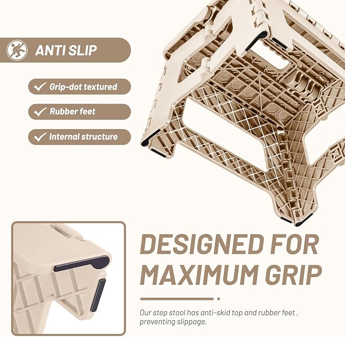 Delxo Folding Step Stool,9 Inch Lightweight Plastic Step Stool,Portable Collapsible Foldable Step Stool Non Slip Folding Stools for Kitchen Bathroom Bedroom in Khaki,1 Pack - LeafyLoom