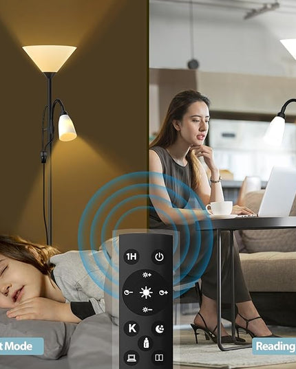 Floor Lamp, 3 Color Temperature&Dimmable Standing lamp, 12W LED Torchiere Floor Lamp with Adjustable Reading Lamp, 3 Way Switch, Modern Tall Lamps for Living Room, Bedroom, Office (65 inches) - LeafyLoom