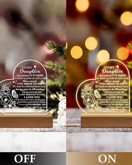 Daughter Birthday Gifts from Mom and Dad, to My Daughter Acrylic Engraved Night Light with Base for Daughter Wedding Valentines Graduation Birthday Christmas Gifts - LeafyLoom