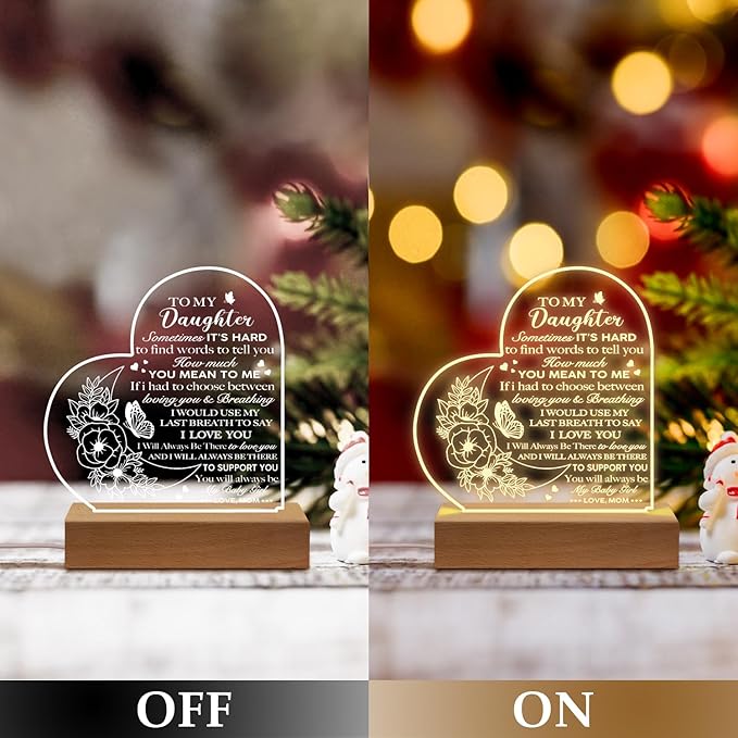 Daughter Birthday Gifts from Mom and Dad, to My Daughter Acrylic Engraved Night Light with Base for Daughter Wedding Valentines Graduation Birthday Christmas Gifts - LeafyLoom