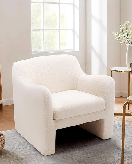 COLAMY Sherpa Accent Chair for Living Room,Living Room Chair,Comfy Accent Armchair with Back,Modern Accent Leisure Chair for Living Room Bedroom Reception Waiting Room, Cream - LeafyLoom