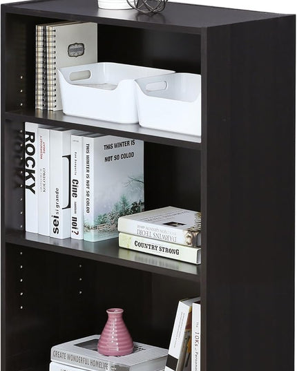 Furinno Basic 3-Tier Bookcase Storage Shelves, Dark Walnut - LeafyLoom