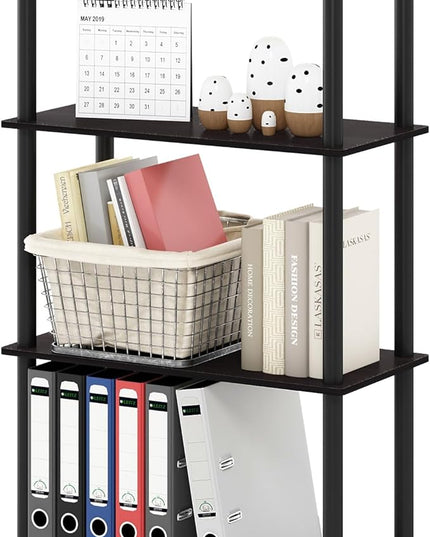 Furinno Turn-N-Tube 4-Tier Multipurpose Shelf Display Rack, Round Tubes, Dark Walnut - LeafyLoom
