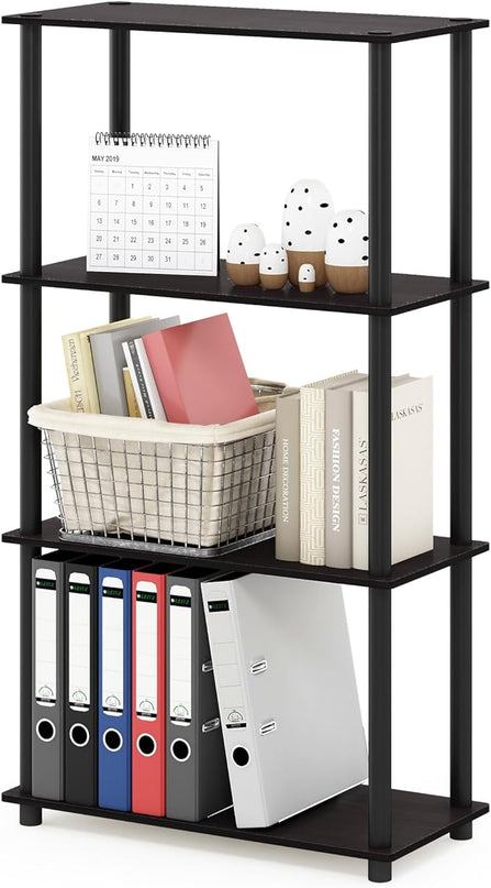 Furinno Turn-N-Tube 4-Tier Multipurpose Shelf Display Rack, Round Tubes, Dark Walnut - LeafyLoom
