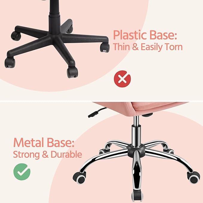 Yaheetech Cute Velvet Desk Chair for Home Office, Makeup Vanity Chair with Armrests for Bedroom Modern Swivel Rolling Chair for Women Pink - LeafyLoom