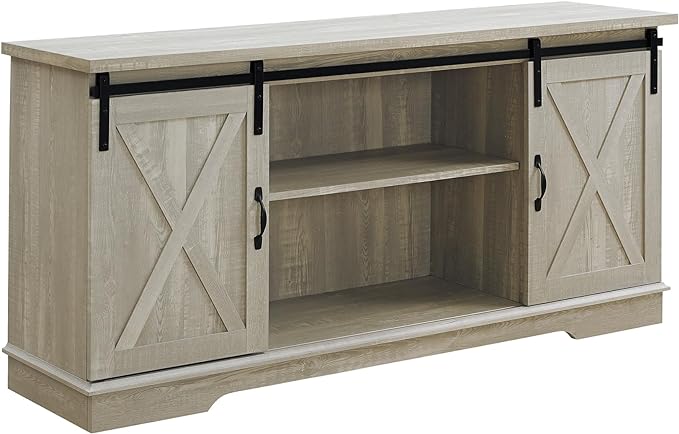 Walker Edison Richmond Modern Farmhouse Sliding Barn Door TV Stand for TVs up to 65 Inches, 58 Inch, Stone Grey - LeafyLoom