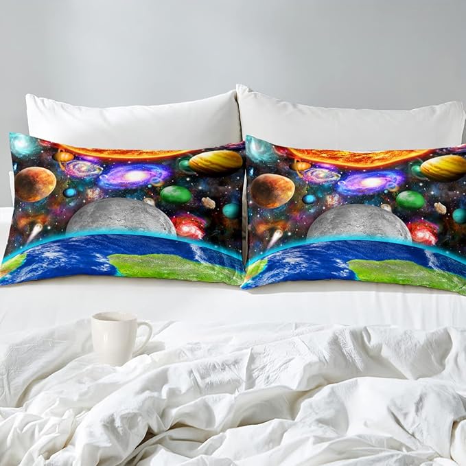 Space Bedding Solar System Twin Comforter set for Boy Galaxy Outer Space Room Decor for Boys Bedroom Bedding Set Twin Size Galaxy Earth Planets Quilt Set with 1 Comforter 1 Pillowcase - LeafyLoom