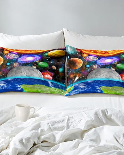 Space Comforter Set Full Solar System Bedding Full Comforter Sets Galaxy Outer Space Bedroom Decor for Boys Bed Set Full Size Earth Planet Quilt Set with 1 Comforter 2 Pillowcases - LeafyLoom