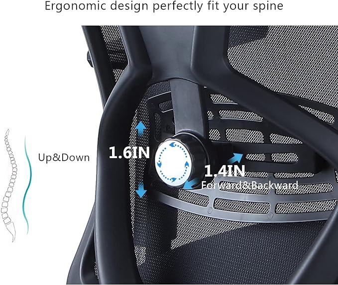 Ticova Ergonomic Office Chair - High Back Desk Chair with Adjustable Lumbar Support & 3D Metal Armrest - 130°Reclining & Rocking Mesh Computer Chair with Thick Seat Cushion & Rotatable Headrest - LeafyLoom
