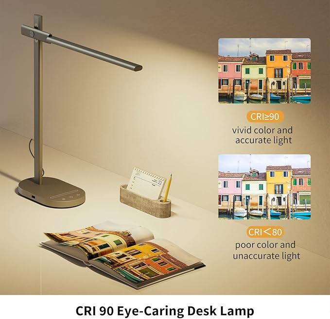 ProtoArc Modern Desk Lamp, Metal Aluminum Alloy Dimmable LED Desk Light with USB Charging Port, Eye-Caring Table Light, Touch Control, 5 Color Modes, 6 Brightness Levels, Timer for Home Office Bedroom - LeafyLoom
