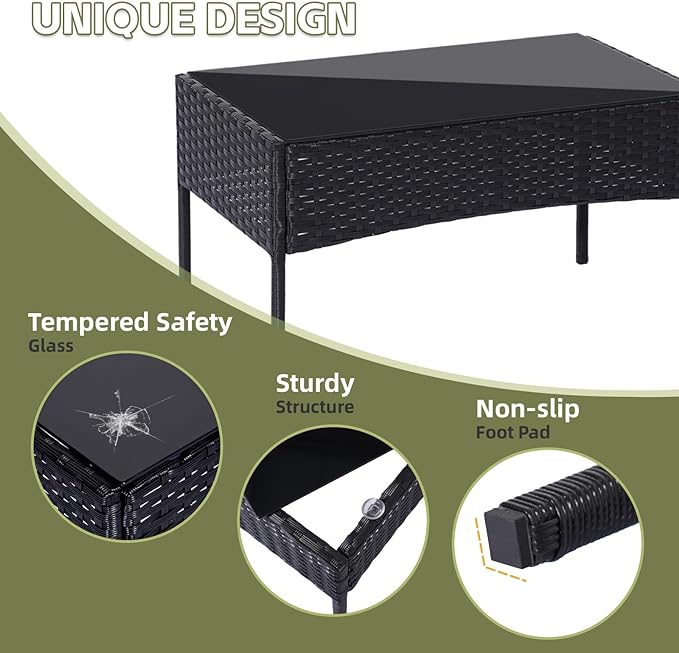 Patio Furniture Set,4 Piece Garden Conversation Set, Outdoor Wicker Rattan Table and Chairs, Black Patio Set, Sectional Sofa with Thick Cushion for Garden, Yard, or Porch (Black/Beige) - LeafyLoom