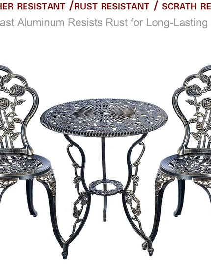 3 Piece Bistro Set,Outdoor Patio Set,Anti-Rust Cast Aluminum Bistro Table Set for Park Yard Front Porch Furniture(Antique Copper) - LeafyLoom