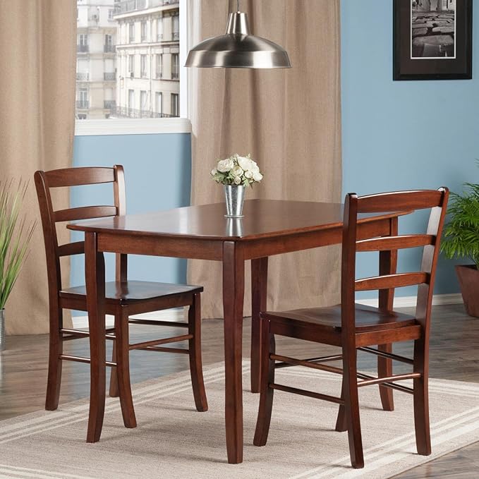 Winsome Inglewood 3-PC Set Table w/ 2 Ladderback Chairs Dining, Walnut - LeafyLoom