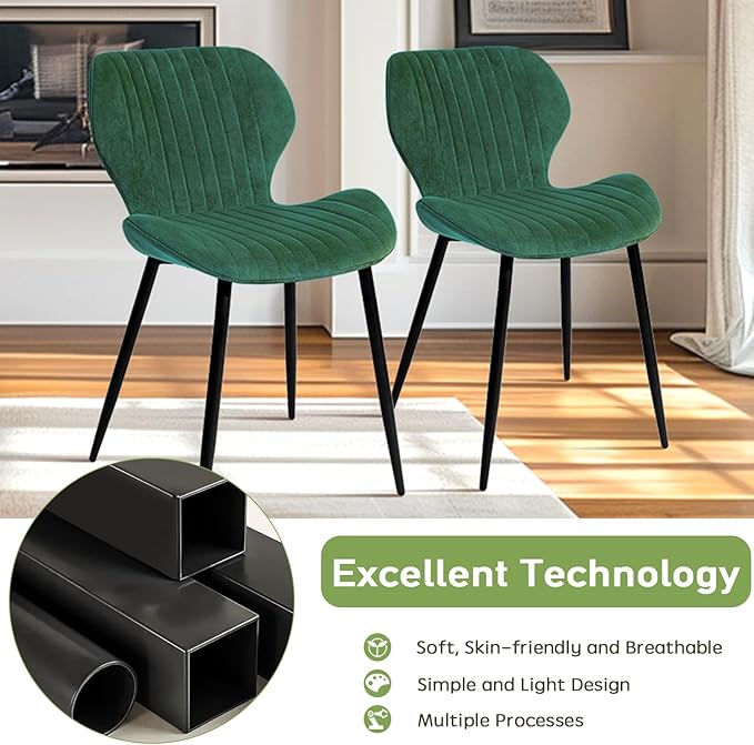 CangLong Dining Chairs Mid Century Modern Leisure Upholstered Metal Legs for Kitchen Living Room, Set of 2, Green - LeafyLoom