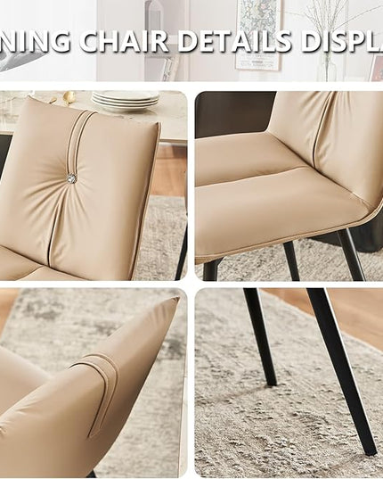 YOUTASTE Dining Chairs Set of 2 Mid Century Modern Upholstered Kitchen Chairs Soft Padded Side Chairs Leather Dinner Chairs with Metal Legs for Living Room Bedroom, Khaki - LeafyLoom