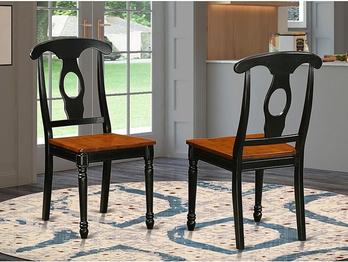 East West Furniture KEC-BLK-W Kenley Kitchen Dining Chairs - Napoleon Back Solid Wood Seat Chairs, Set of 2, Black & Cherry - LeafyLoom