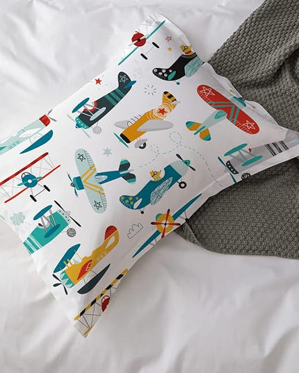 Kids Airplane Comforter Set Twin Size Colorful Cartoon propeller plane Bedding Set Kids Boys Teens Young Man Cartoon Airplanes Down Comforter Aviation Theme Duvet Bedroom Decor - LeafyLoom
