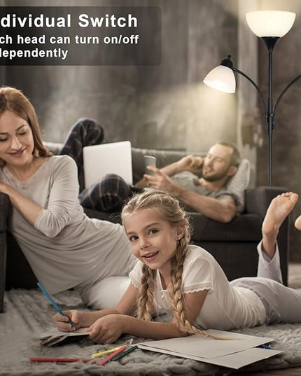 RIGLG Floor Lamps for Living Room,Standing Lamp with Stepless Dimming, 3 Lights Adjustable Reading Lights, Morden Tall Lamps for Living Room, Bedroom, Office - LeafyLoom