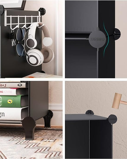 6 Cubes Storage Organizer, Bookcase, Display Shelf with Wooden Mallet, Cabinet Storage for Kids, Adult, Office, Bedroom, Bathroom, Black - LeafyLoom