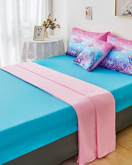 URBONUR 6Pcs Purple Blue Comforter Set Queen Size for Girls Bed in a Bag Queen Bedding Set with Comforter and Sheets Set, Gradient Mermaid Tail Printed Bed Sets for Teens Girls Women - LeafyLoom