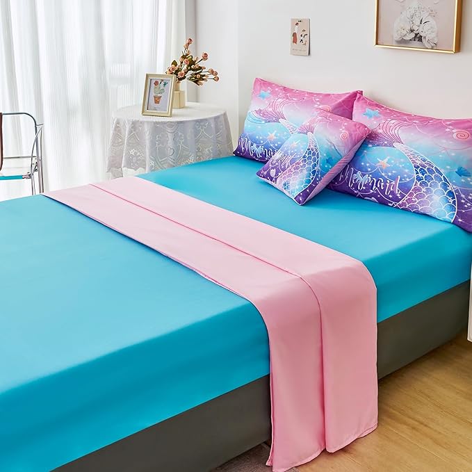 URBONUR 6Pcs Purple Blue Comforter Set Queen Size for Girls Bed in a Bag Queen Bedding Set with Comforter and Sheets Set, Gradient Mermaid Tail Printed Bed Sets for Teens Girls Women - LeafyLoom