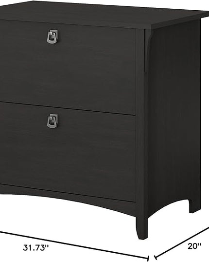 Bush Furniture Salinas 2 Drawer Lateral File Cabinet | Home Office Storage for Letter, Legal, and A4-size Documents, Vintage Black - LeafyLoom