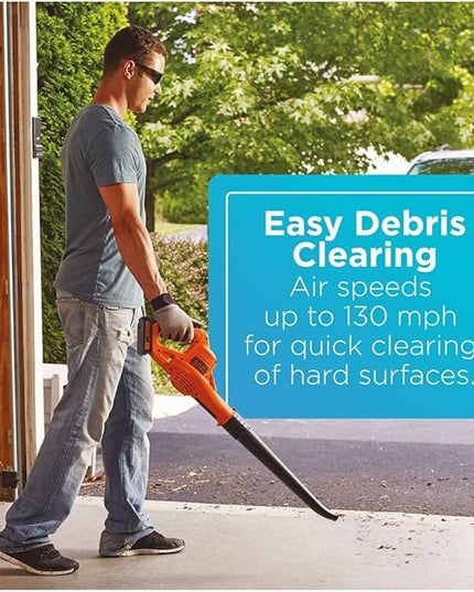 BLACK+DECKER 20V MAX Cordless Leaf Blower, Lawn Sweeper, 130 mph Air Speed, Lightweight Design, Battery and Charger Included (LSW221) - LeafyLoom